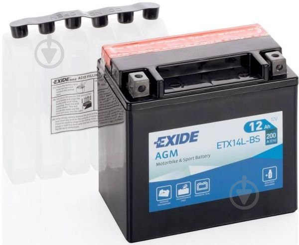 Аккумулятор автомобильный EXIDE AGM 12Ah 200A 12V «+» справа (ETX14L-BS) - фото 1