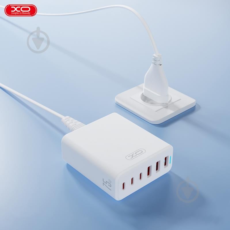 Мережевий зарядний пристрій Xo L133 3хUSB-A, 3хUSB-C 75W White (L133.white) - фото 4