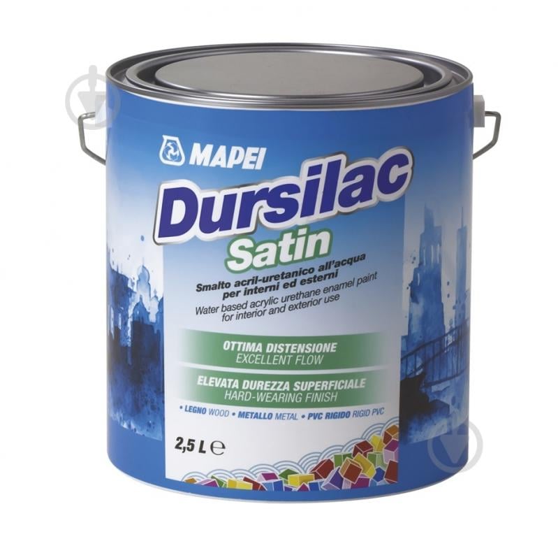 Емаль акрилова універсальна Mapei на водній основі Dursilac Satin Base T Сатин напівмат 0,75 л - фото 1
