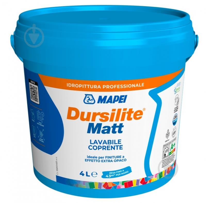 Фарба інтер'єрна акрилова Mapei Dursilite Matt Base P мат 4 л - фото 1 Фарба інтер'єрна акрилова Mapei Dursilite Matt Base P мат 4 л - фото 1
