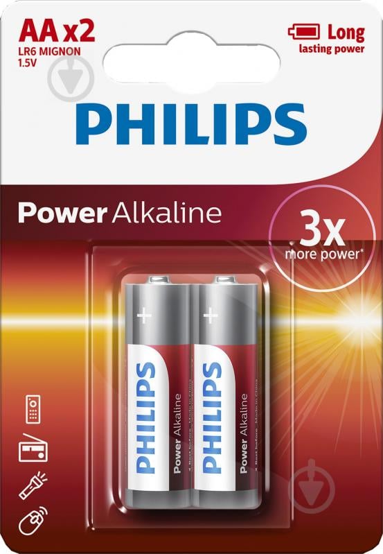 Батарейка Philips Power Alkaline AA (R6, 316) 2 шт. (LR6P2B/10) - фото 1