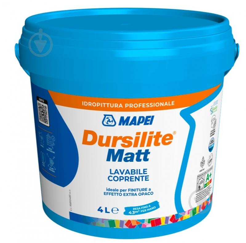 Фарба інтер'єрна акрилова Mapei глибокоматова фарба на водній основі Dursilite Matt Base T мат 4 л - фото 1 Фарба інтер'єрна акрилова Mapei глибокоматова фарба на водній основі Dursilite Matt Base T мат 4 л - фото 1