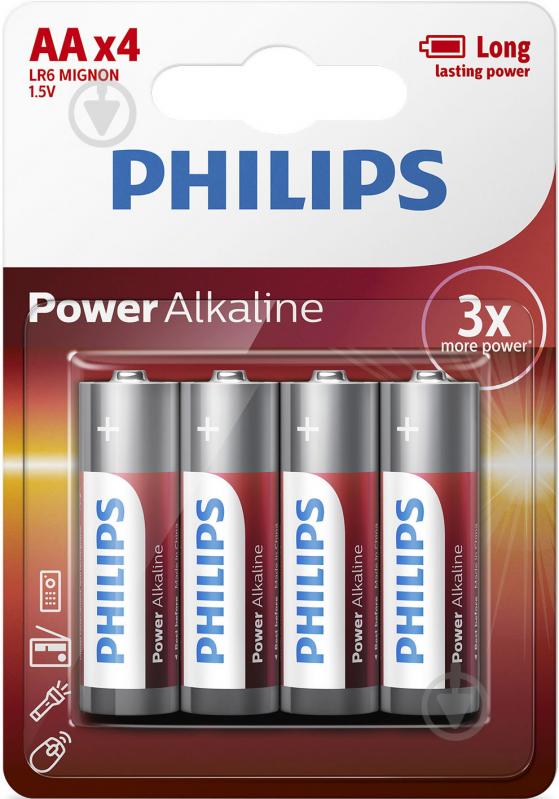 Батарейка Philips Power Alkaline AA (R6, 316) 4 шт. (LR6P4B/10) - фото 1