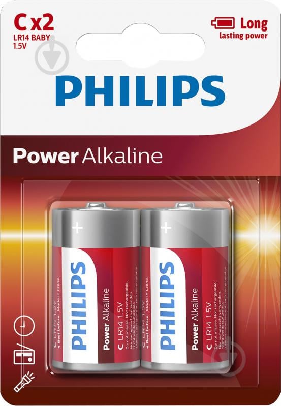 Батарейка Philips Power Alkaline C (R14, 343) 2 шт. (LR14E2B/10) - фото 1