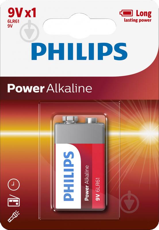 Батарейка Philips Power Alkaline 6LR61 1 шт. (6LR61E1B/10) - фото 1