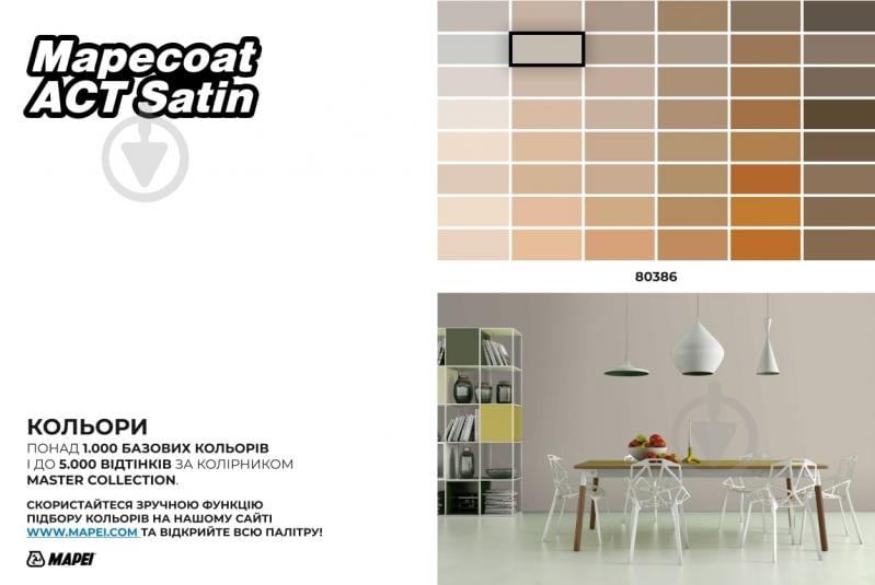 Фарба бактерицидна акрилова Mapei ультрастійка до очищення Mapecoat ACT Satin Base T Сатін напівмат 4 л 4 кг - фото 8 Фарба бактерицидна акрилова Mapei ультрастійка до очищення Mapecoat ACT Satin Base T Сатін напівмат 4 л 4 кг - фото 8