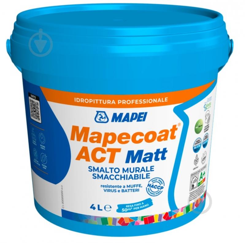 Фарба бактерицидна акрилова Mapei ультрастійка до очищення Mapecoat ACT Matt Base T мат 4 л - фото 1