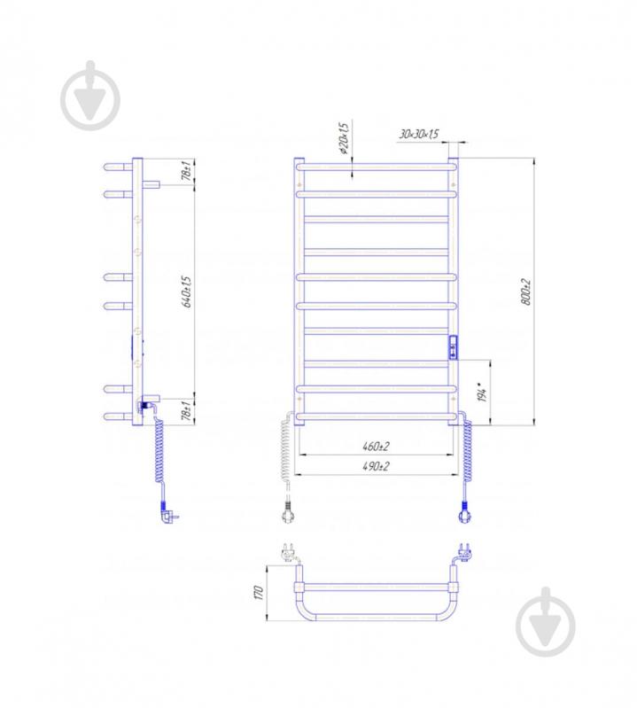 Полотенцесушитель электрический Mario Преміум Люкс -І 800х500/170 TR KT (2.2.1408.03.P) - фото 8