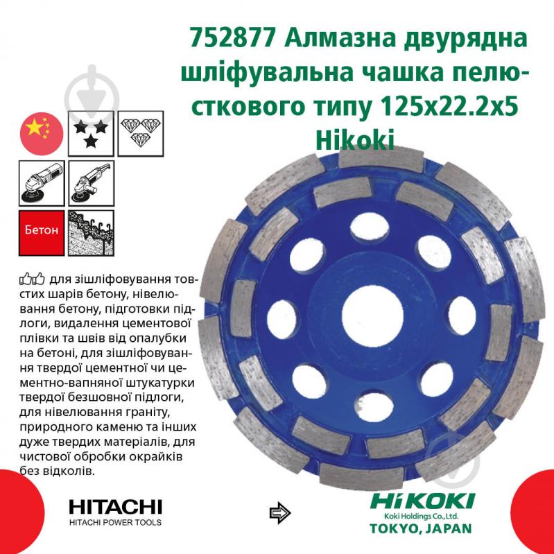 Чашка алмазная двухрядная HIKOKI 125х22,2х5 мм 752877 - фото 2