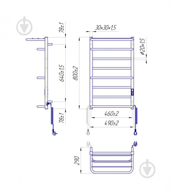 Полотенцесушитель электрический Mario Люксор -І 800х500/290 TR KT (2.3.6100.11.P) - фото 8