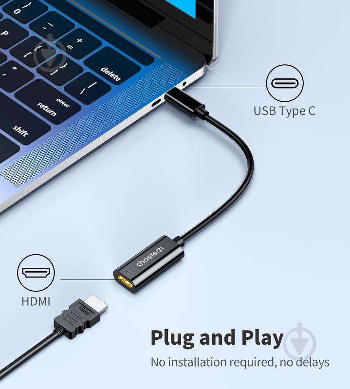 Адаптер Choetech Type-C до HDMI чорний (ADAPT-CHOE-HUB-H04) - фото 3