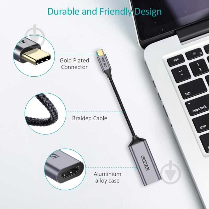 Адаптер Choetech Type-C до HDMI коаксіальний 0,2 м чорний (ADAPT-CHOE-HUB-H10) - фото 3