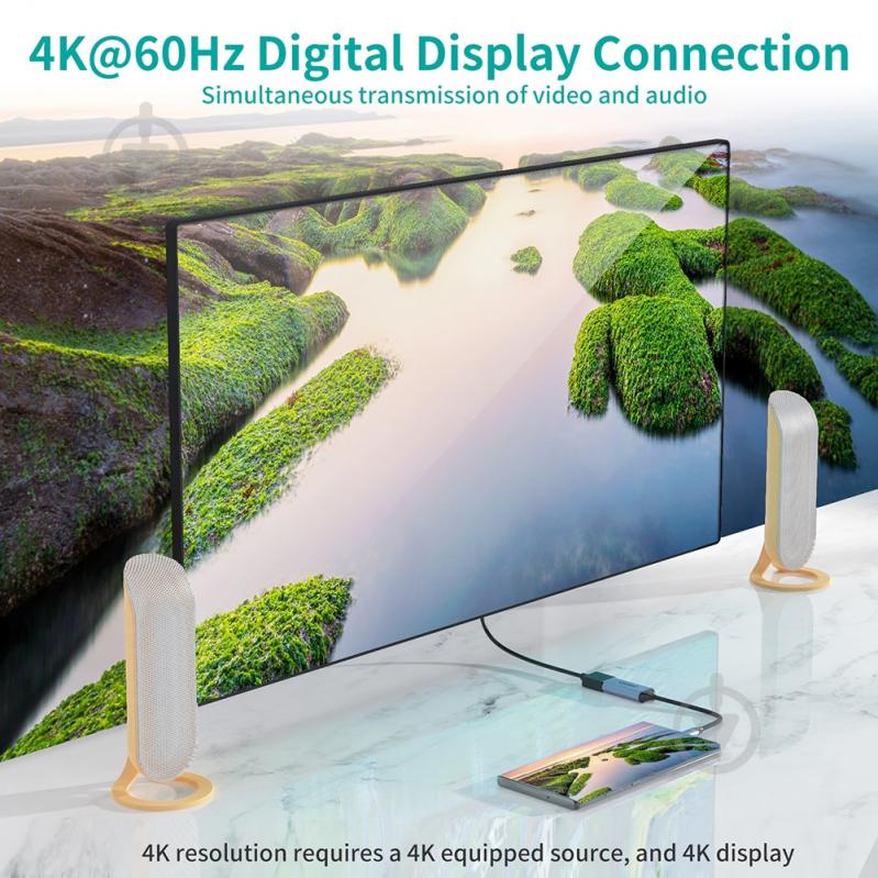 Адаптер Choetech Type-C до Display Port коаксіальний 0,2 м сірий (ADAPT-CHOE-HUB-H11) - фото 2