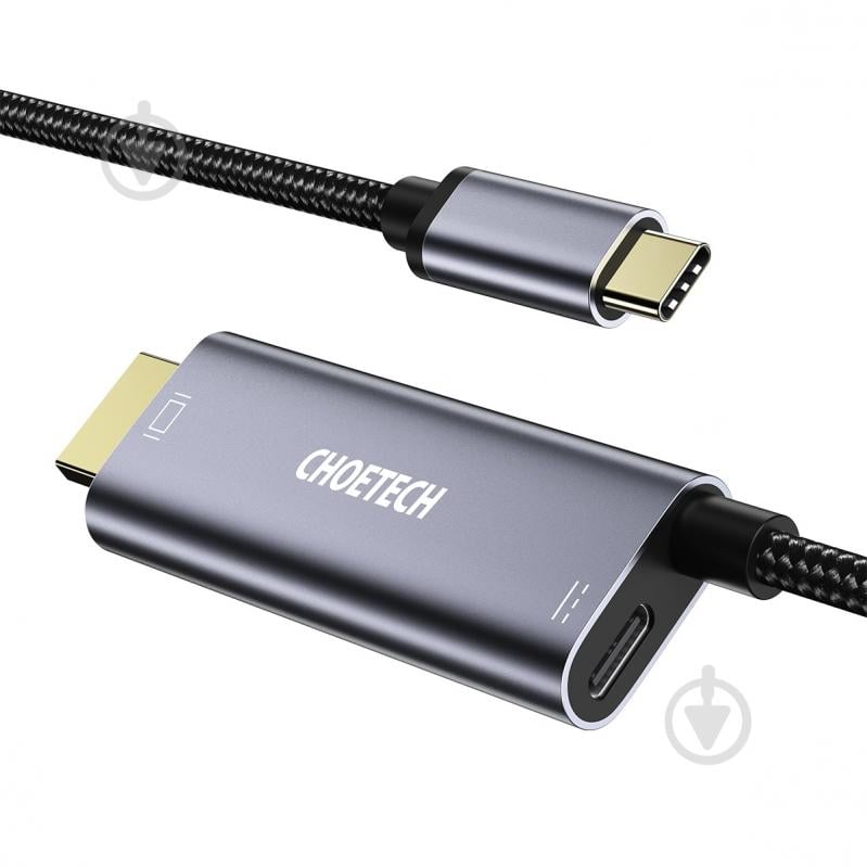 Кабель Choetech Type-C на HDMI з адаптером PD 60W 1,8 м сірий (CAB-CHOE-XCH-M180) - фото 1
