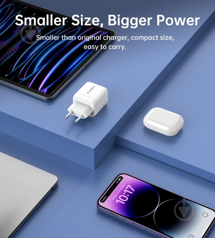 Мережевий зарядний пристрій Choetech PD35W USB 1A+1C з дисплеєм (PD6052-EU-WH) - фото 7