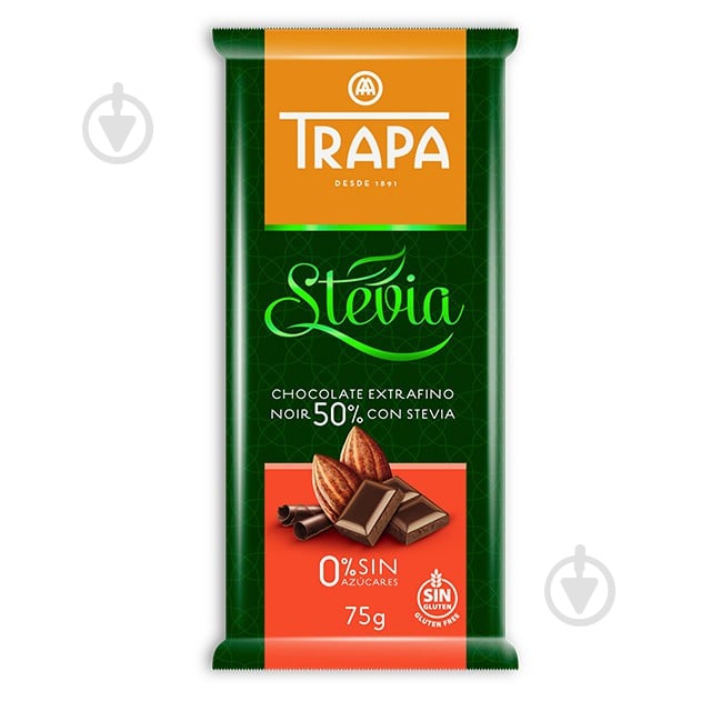 Чорний шоколад Trapa Stevia 50% 75 г - фото 1