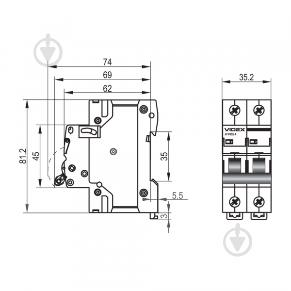 Автоматический выключатель Videx VF-RS4-AV2C20 26516 - фото 4