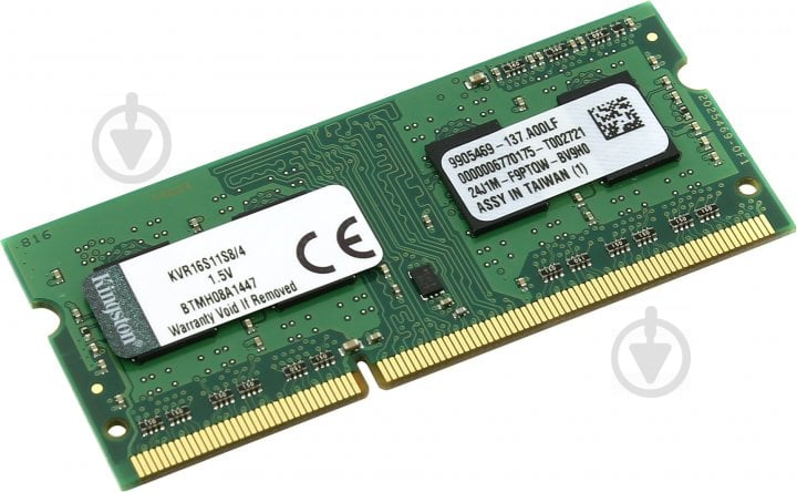 Оперативна пам'ять Kingston DDR3 SDRAM 4 GB (1x4GB) 1600 MHz (KVR16S11S8/4WP) - фото 1