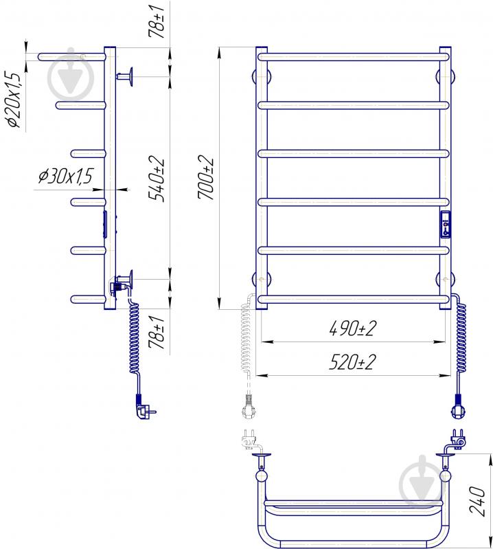 Полотенцесушитель электрический Mario Эпика -І 700х522 TR KT - фото 7