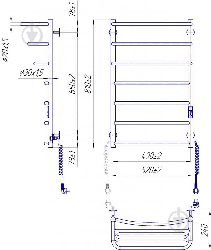 Полотенцесушитель электрический Mario Спирит-І 810х522 TR КТ - фото 7