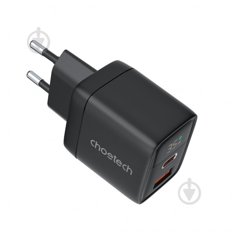 Мережевий зарядний пристрій Choetech PD35W USB 1A+1C з дисплеєм (PD6052-EU-BK) - фото 2
