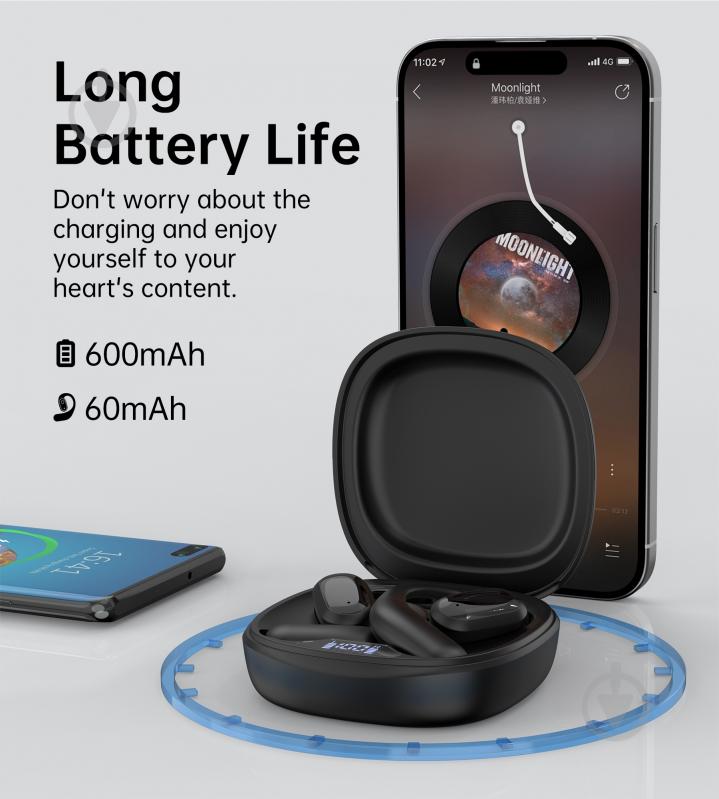 Навушники бездротові Choetech Open-ear з LED-дисплеєм (HEAD-CHOE-BH-T25-BK) - фото 4