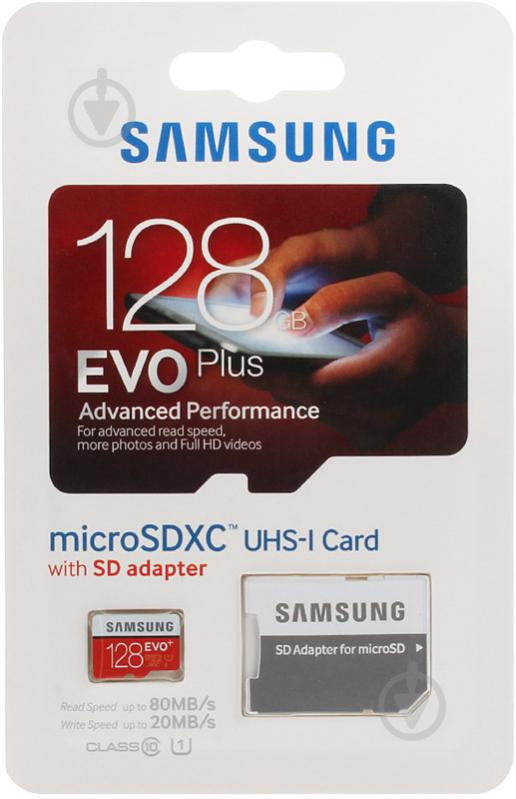 Карта памяти Samsung microSDXC 128 ГБ UHS Speed Class 1 (U1) EVO Plus (MB-MC128DA/RU) - фото 1