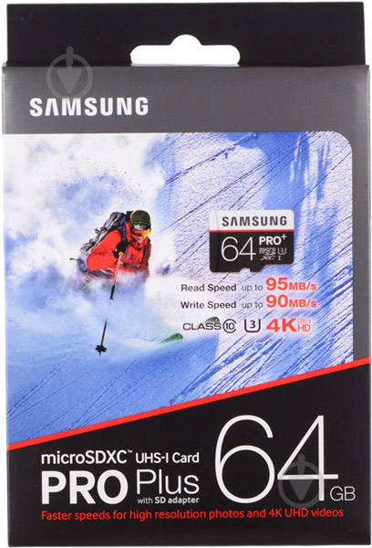 Карта памяти Samsung microSDXC 64 ГБ UHS-I Class 3 (U3) PRO Plus (MB-MD64DA/RU) - фото 1