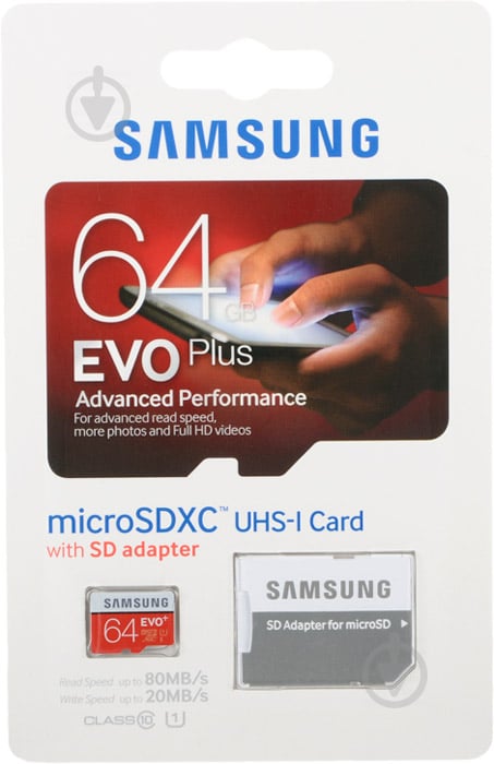 Карта памяти Samsung microSDXC 64 ГБ UHS Speed Class 1 (U1) EVO Plus (MB-MC64DA/RU) - фото 1