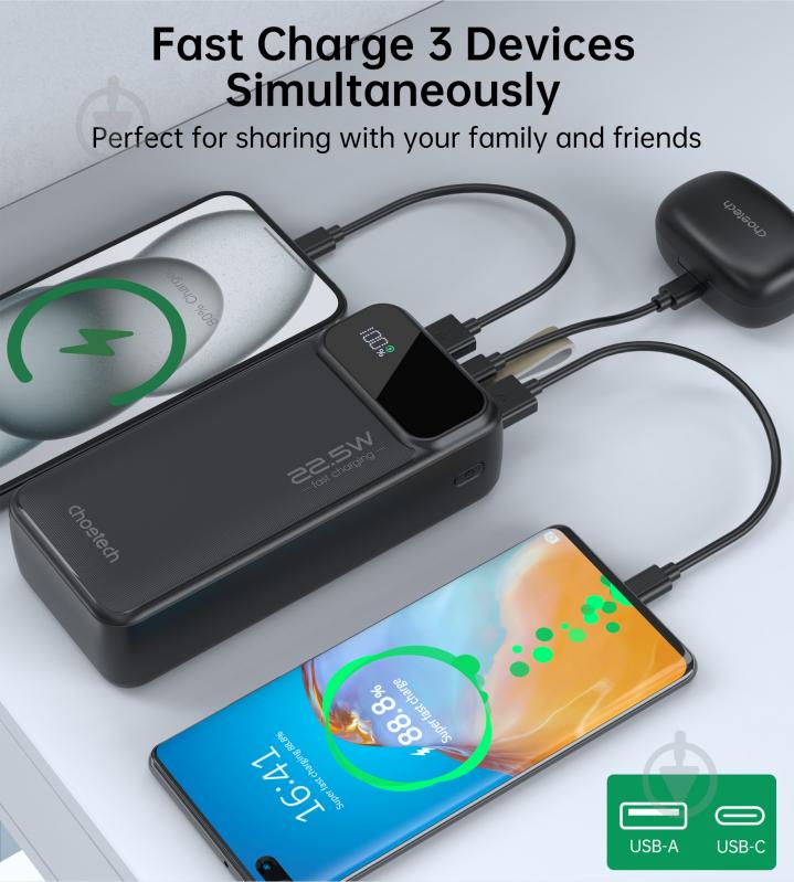 Повербанк Choetech B730 30000 mAh (POW-CHOE-B730) 22,5W Fast charging з LED-дисплеєм - фото 3