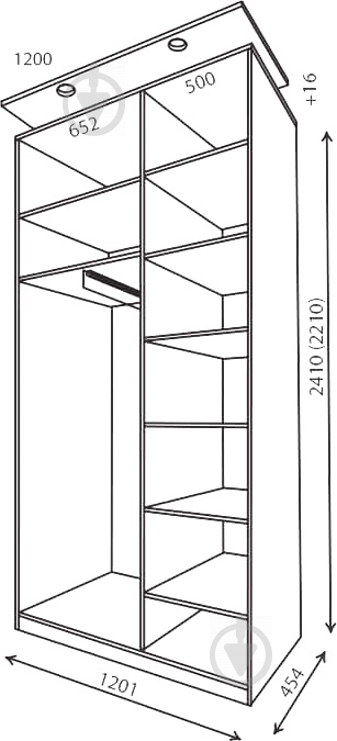 Корпус шкафа-купе Стандарт VIP-master 1200x450x2400 мм дуб молочный - фото 3