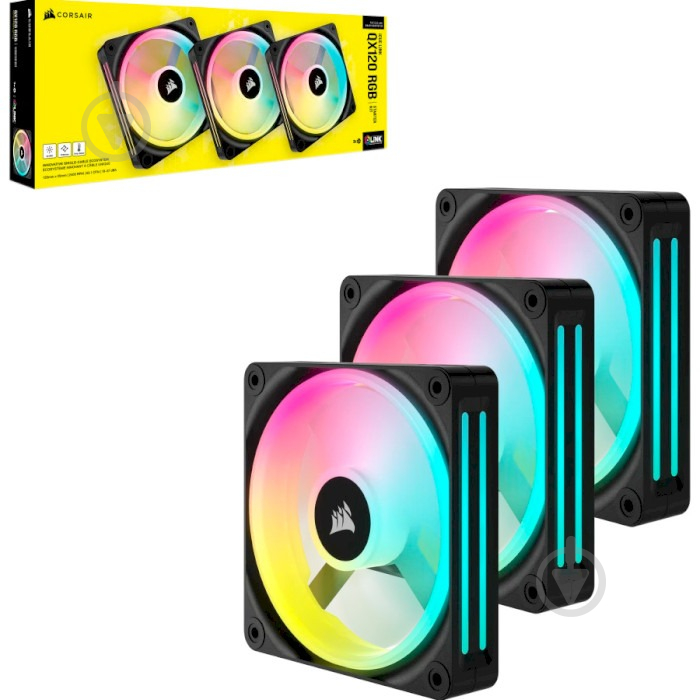 Корпусний кулер Corsair Link QX120 RGB PWM PC Fans Starter Kit with iCUE Link System Hub (CO-9051002-WW) Black - фото 2