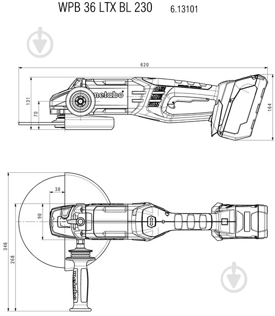 Болгарка (угловая шлифмашина) Metabo WPB 36 LTX BL 230 QUICK аккумуляторная 613101660 36В 2x6.2 Ah LI-HD - фото 10 Болгарка (угловая шлифмашина) Metabo WPB 36 LTX BL 230 QUICK аккумуляторная 613101660 36В 2x6.2 Ah LI-HD - фото 10