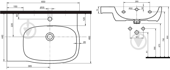 Умывальник Kolo Style 65 см - фото 6 Умывальник Kolo Style 65 см - фото 6