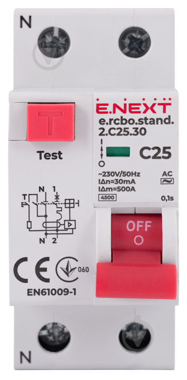 Диференційний автомат E.NEXT e.rcbo.stand.2.C25.30, 1P+N, 25А, С, 30мА s034105 - фото 2