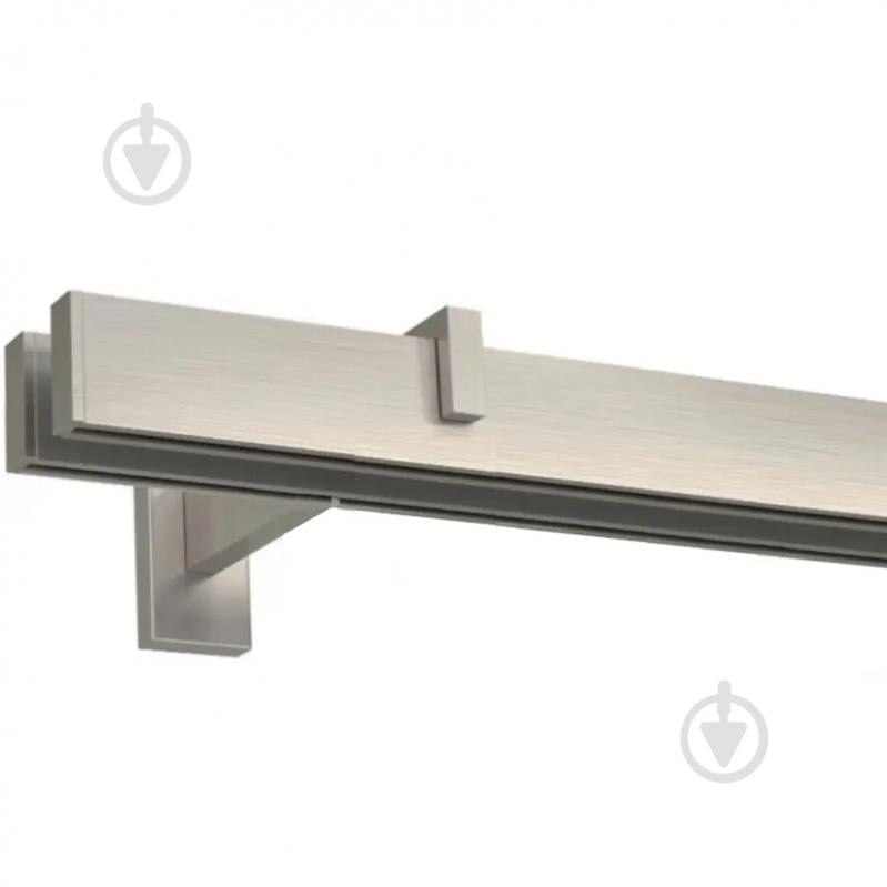 Комплект карниза Quadrum двойной 17/300 см матовая сталь с белыми крючками. - фото 1