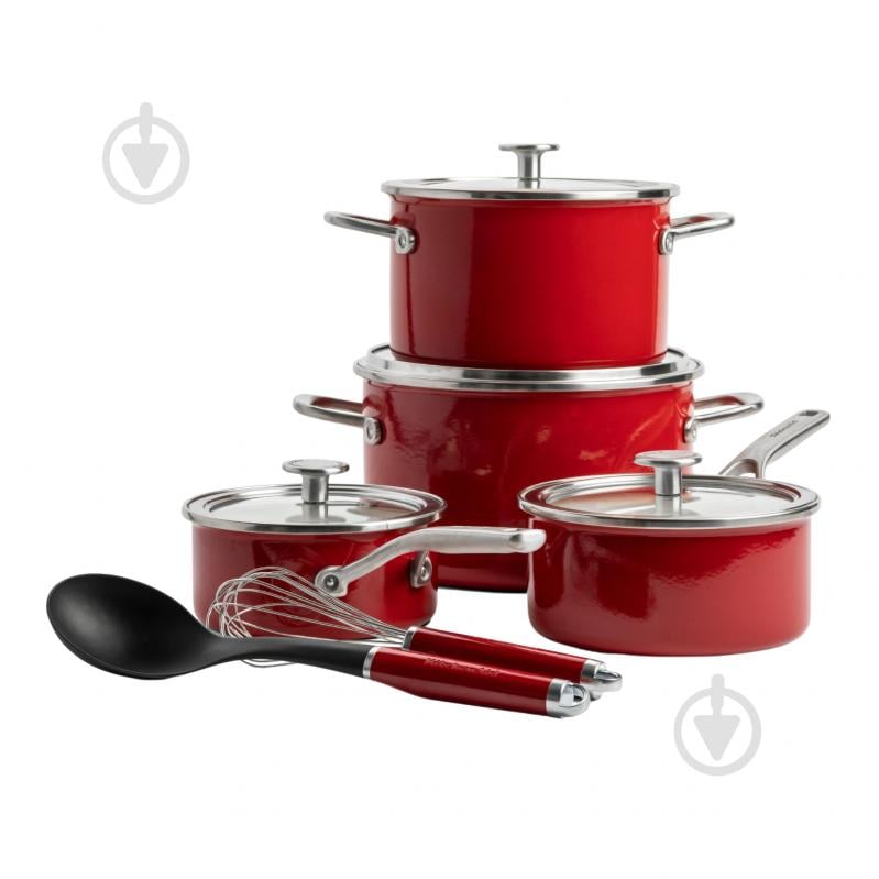 Набір посуду KitchenAid Steel Core, 16/18/20/24 см, 1,3/2/3,7/6 л, 10 предметів, червоний (CC004921-001) - фото 1 Набір посуду KitchenAid Steel Core, 16/18/20/24 см, 1,3/2/3,7/6 л, 10 предметів, червоний (CC004921-001) - фото 1