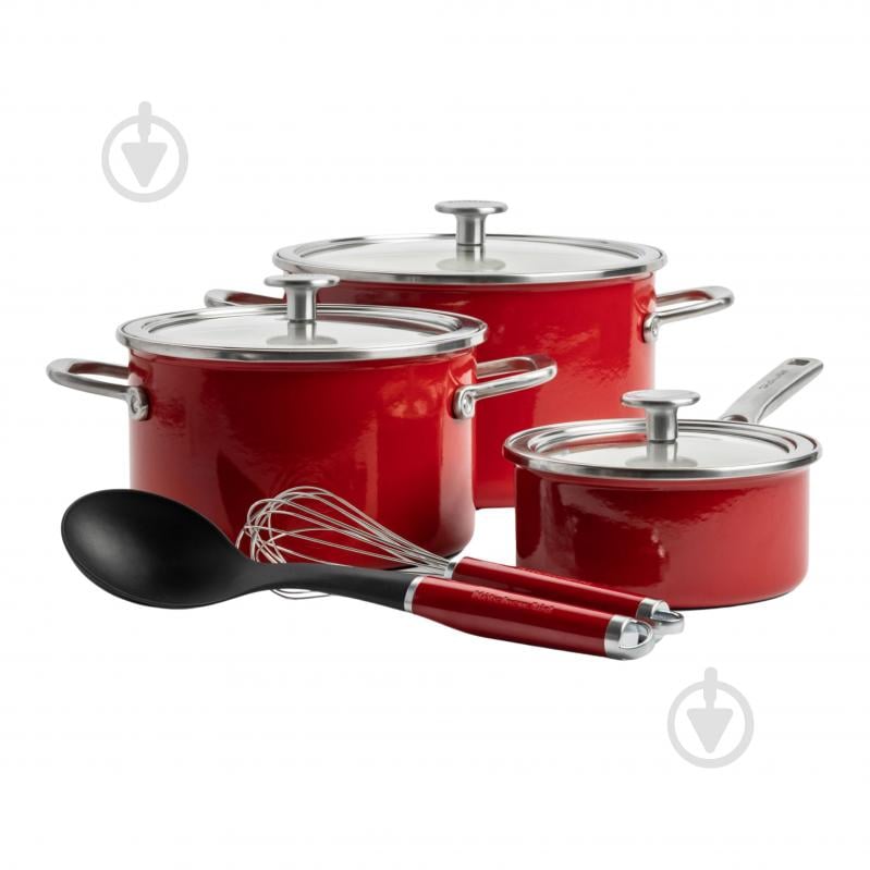 Набор посуды KitchenAid Steel Core, 16/20/24 см, 1,3/3,7/6 л, 8 предметов, красный (CC004920-001) - фото 1 Набор посуды KitchenAid Steel Core, 16/20/24 см, 1,3/3,7/6 л, 8 предметов, красный (CC004920-001) - фото 1
