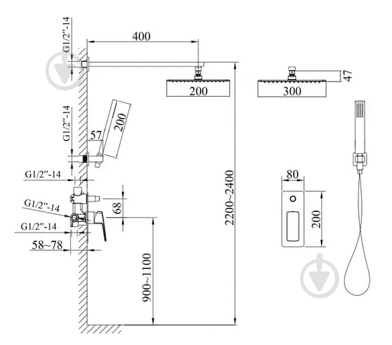 Душова система прихованого монтажу TOPAZ LEXI TLG 21205-H57-BL - фото 7