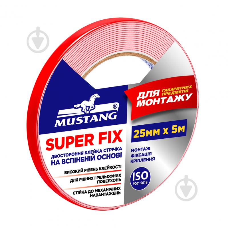 Двостороння клейка стрічка Mustang Super Fix 25 мм 19 мм 5 м білий - фото 1