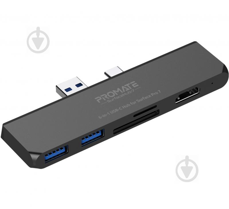 USB-хаб Promate SurfaceHub-7 HDMI/2xUSB 3.1/USB-C 3.1/SD/MicroSD Black (surfacehub-7.black) - фото 1