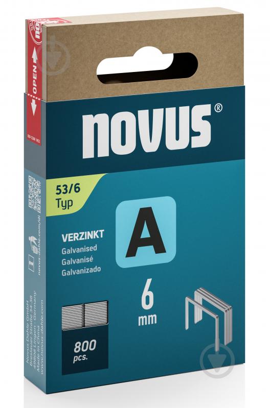 Скоби для ручного степлера Novus A53 6 мм тип 53 (А) 800 шт. 042-0776 - фото 1