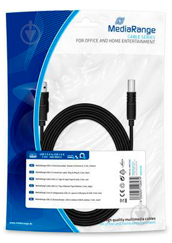 Кабель MediaRange USB 2.0 A-B 5 м black (MRCS102) - фото 1