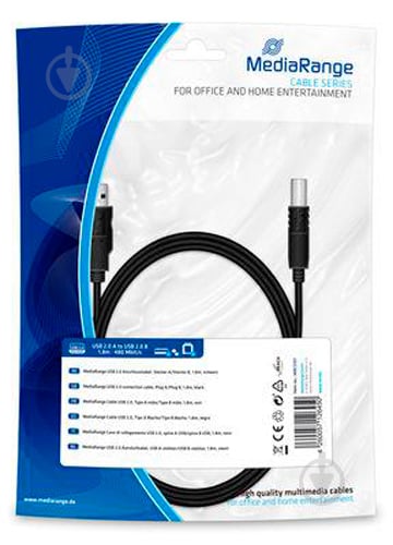 Кабель MediaRange USB 2.0 A-B 1,8 м black (MRCS101) - фото 1