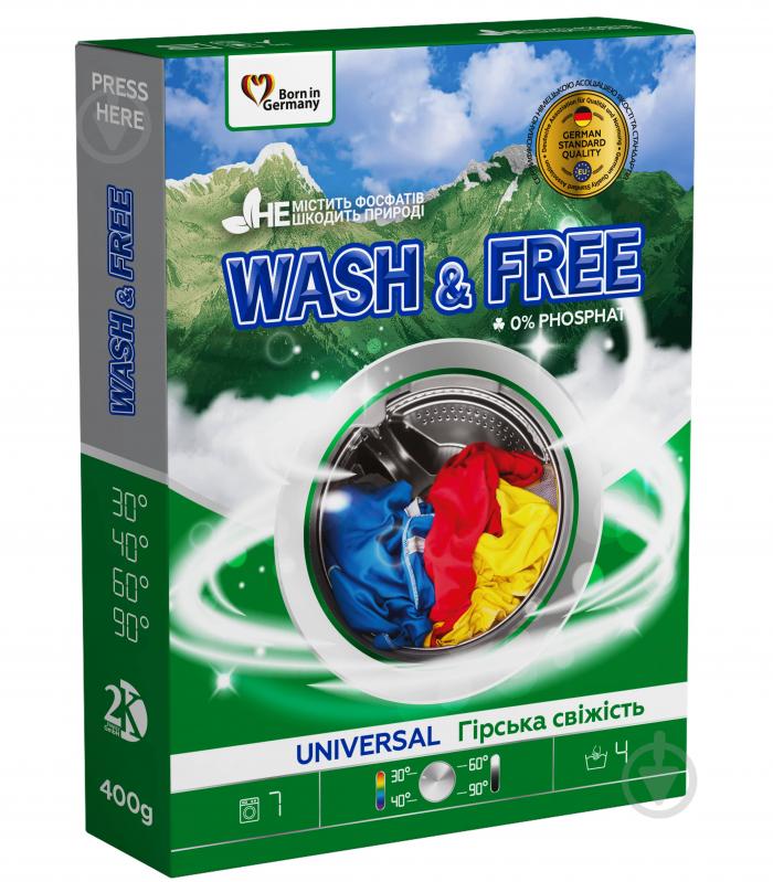 Порошок для машинного та ручного прання Wash&Free Гірська свіжість 0,4 кг - фото 1