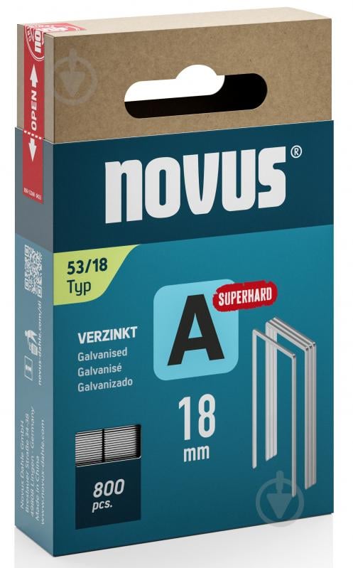 Скоби для ручного степлера Novus NOVUS А53 18 мм тип 53 (А) 800 шт. 042-0782 - фото 1 Скоби для ручного степлера Novus NOVUS А53 18 мм тип 53 (А) 800 шт. 042-0782 - фото 1