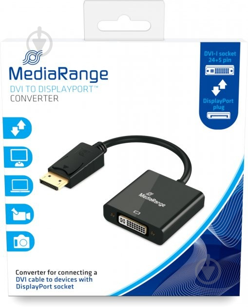 Перехідник MediaRange Displayport to DVI чорний (MRCS174) - фото 1