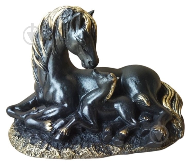 Статуэтка декоративная Наша Кераміка Конь мама 20х30х19 см черный с золотом - фото 1 Статуэтка декоративная Наша Кераміка Конь мама 20х30х19 см черный с золотом - фото 1