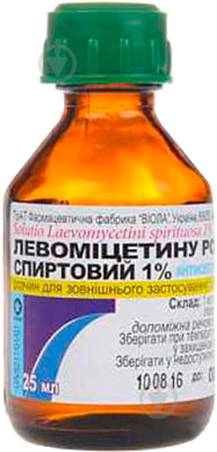 Левоміцетин д/зовн. заст., спирт. 1 % по 25 мл у флак. розчин - фото 1