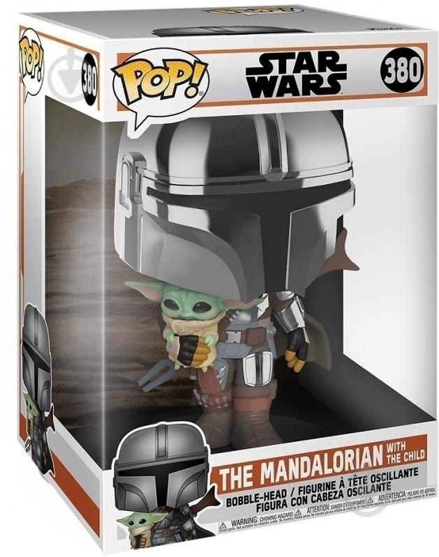 Фігурка Funko POP! Bobble Star Wars Mandalorian Mandalorian with Child Chrome 10" 49931 (FUN25491916) - фото 2